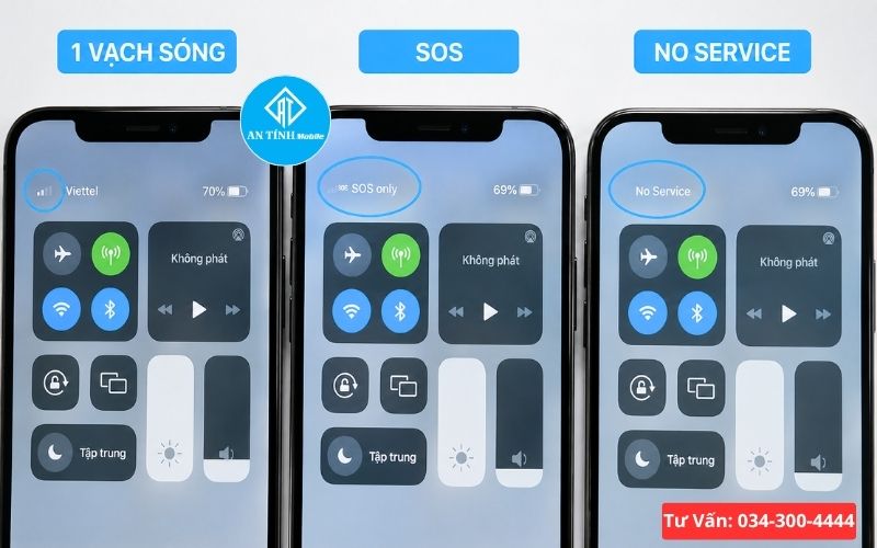 Các biểu hiện iPhone sóng yếu chập chờn và báo lỗi SOS thực tế.