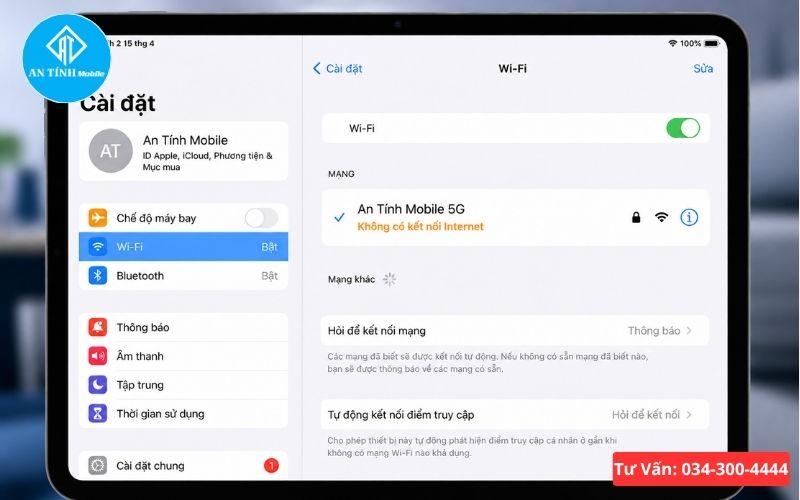 iPad kết nối WiFi nhưng không có Internet, hiển thị cảnh báo màu cam
