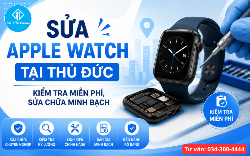Sửa Apple Watch tại Thủ Đức – Kỹ thuật viên An Tính Mobile đang đo đạc chẩn đoán lỗi nguồn