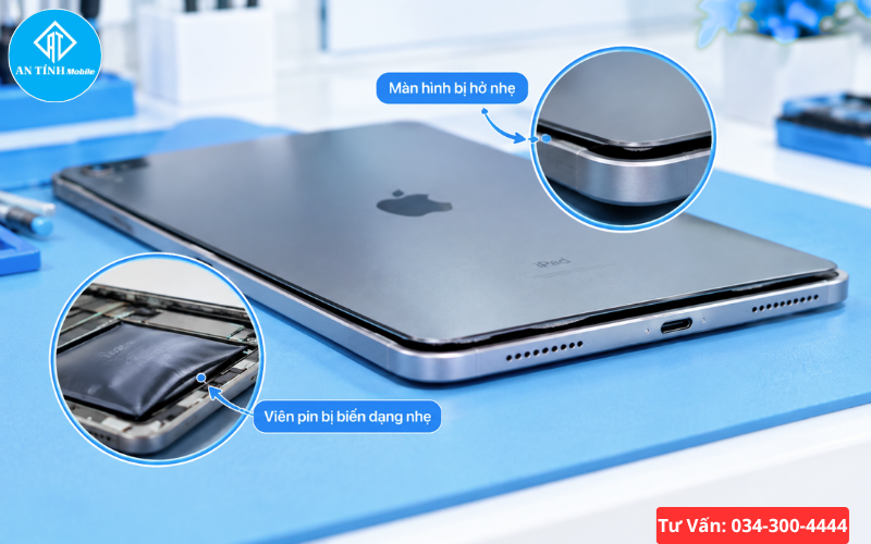 Màn hình và linh kiện bên trong bị chèn ép khi iPad bị cong khung