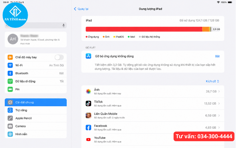 Kiểm tra dung lượng bộ nhớ lưu trữ gần đầy khiến iPad bị đơ liên tục