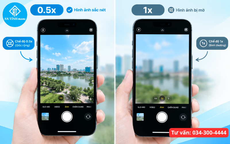 So sánh camera iPhone 0.5x rõ nét và camera 1x không lấy nét