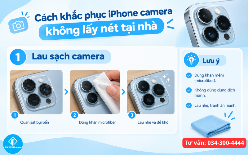 Dùng khăn microfiber lau sạch cụm camera iPhone bị bám bẩn